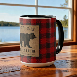 Caneca Xadrez Vermelha Búfalo Vermelha da Família Urso Ru