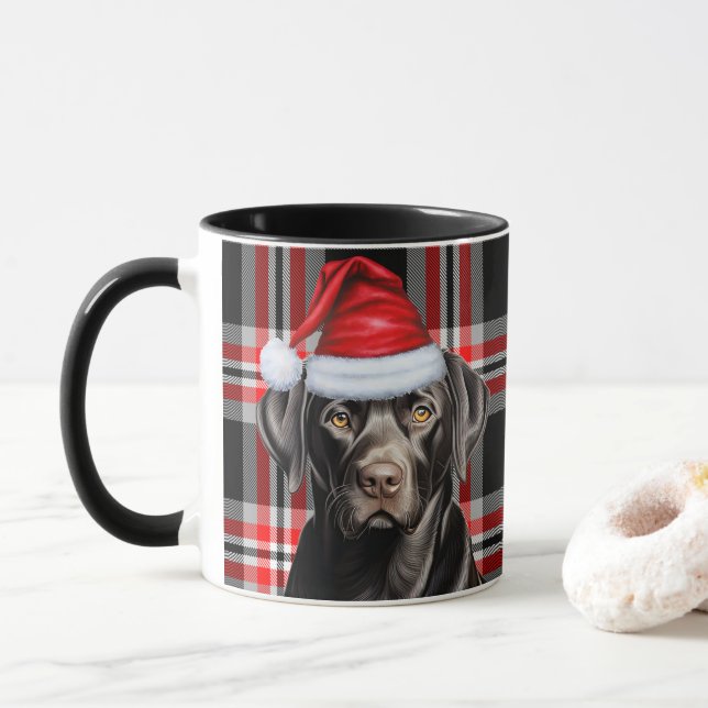 Caneca Xadrez Vermelha com o Natal Negro Labrador (Com Donut)