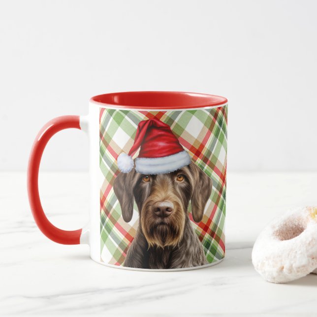 Caneca Xadrez Vermelha de Feriado de Cabelos Cachorros (Com Donut)