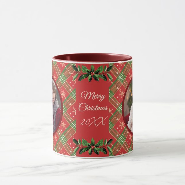 Caneca Xadrez Vermelha de Natal da Família Personalizada (Centro)