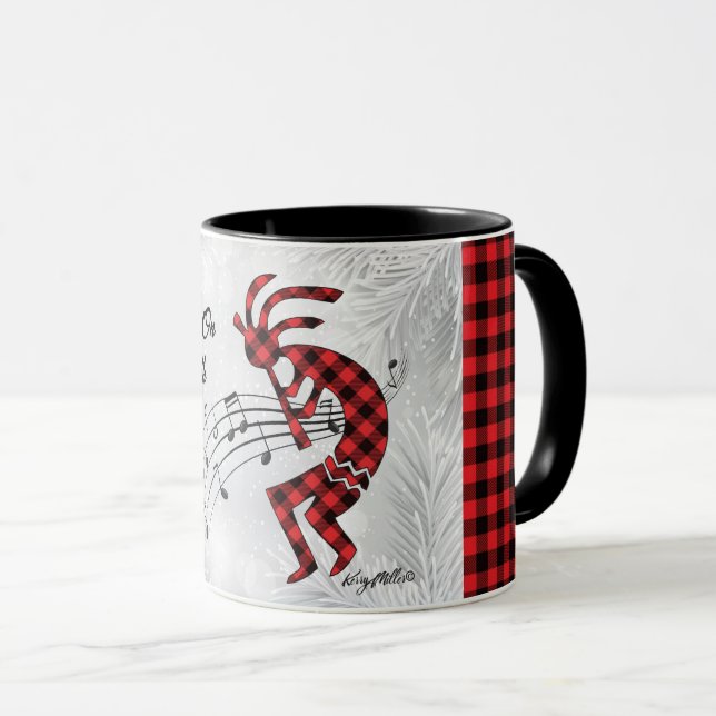 Caneca Xadrez Vermelha E Negra Kokopelli Mug (Frente Esquerda)