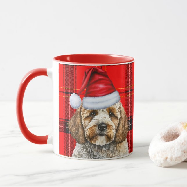 Caneca Xadrez Vermelha Feriada Cachorro Papais noeis de N (Com Donut)