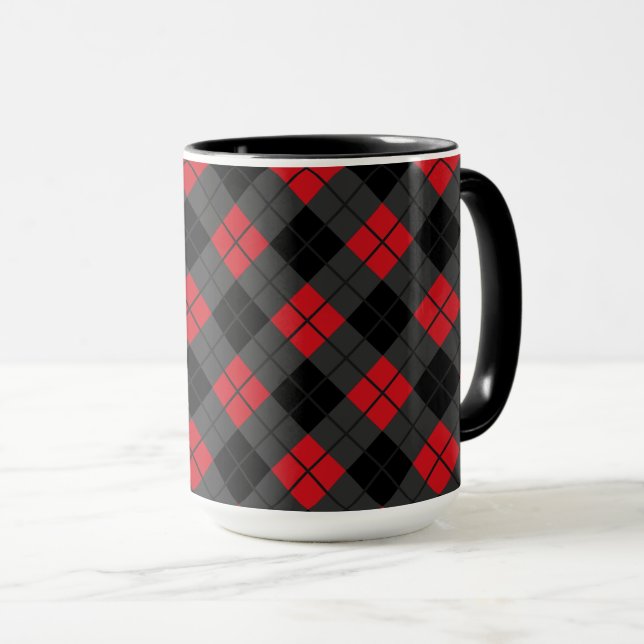 Caneca Xadrez Vermelha Negra (Frente Esquerda)
