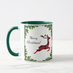 Caneca Xadrez Vermelha Reindeer Feliz Natal Feriado