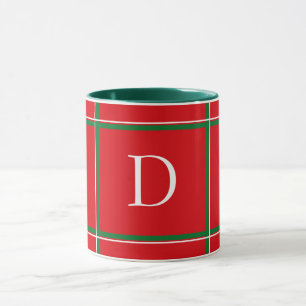 Caneca Xadrez Vermelha, verde e Natal branco, iniciais