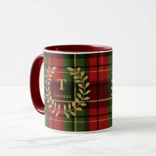 Caneca Xadrez Vermelho e Verde com Coroa de Monograma e N