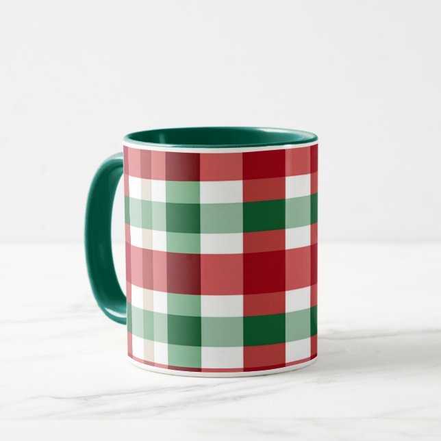 Caneca Xadrez Vermelho Verde Branco Alegre Rústico Caseir (Frente Esquerda)