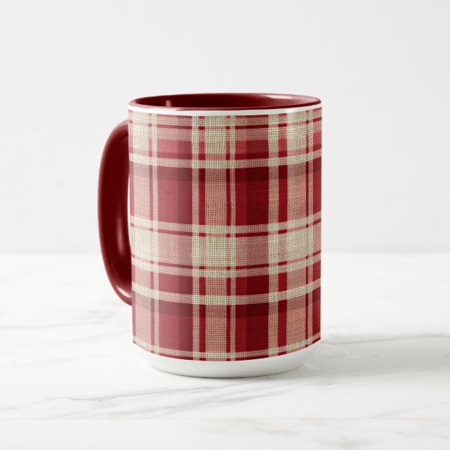Caneca Xadrezes de Creme Vermelho (Frente Esquerda)