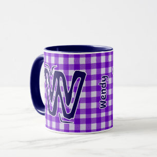 Caneca Xadrezes roxas (Monograma, Nome) Café de Vintage
