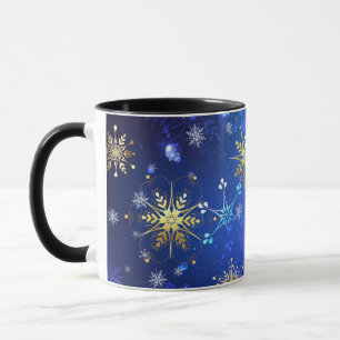 Caneca XMAS Blue Background with Golden Snowflakes