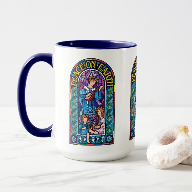Caneca Xmas Pré-Raphaelite da Paz na Terra (Com Donut)
