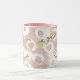 Caneca XO de Amor Dourado Branco Rosa