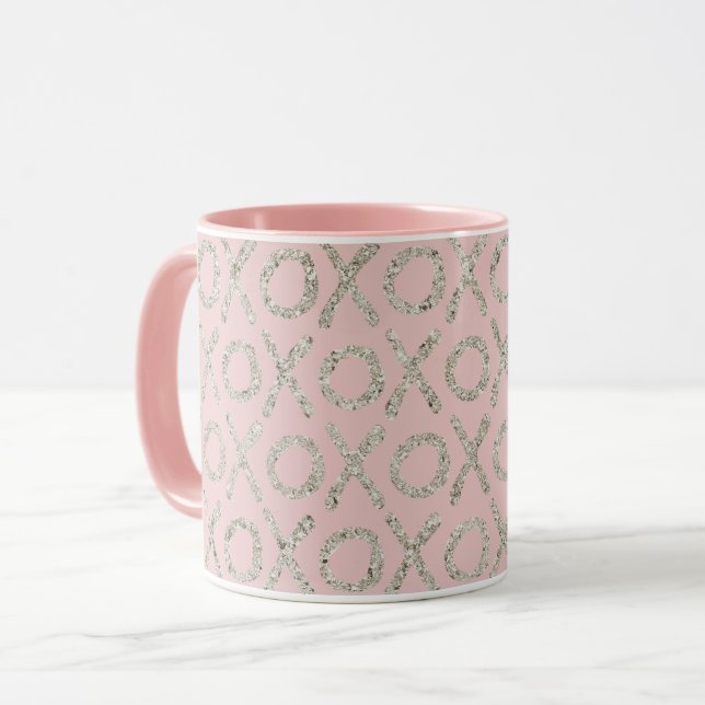 Caneca XOXO de Prata Rosa Esbranquiçada (Frente Esquerda)