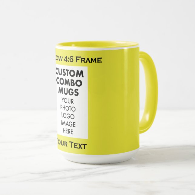 Caneca Yellow 4:6 Portrait Frame Photo Text Custom Combo (Frente Esquerda)