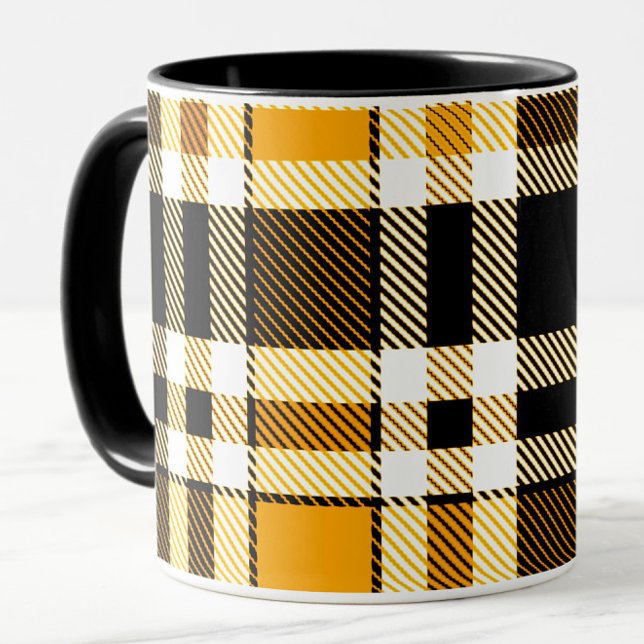 Caneca Yellow Black White Flannel Tartan Pattern Design  (Criador carregado)