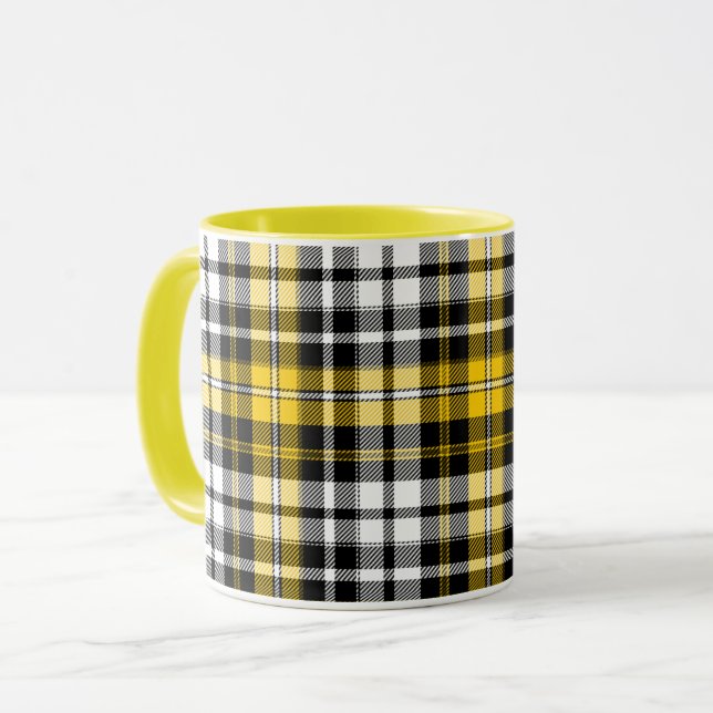 Caneca Yellow Black White Plaid Tartan Pattern Design  (Frente Esquerda)