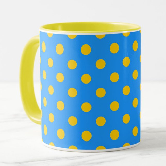 Caneca Yellow On Blue Polka Dots Pattern Design (Criador carregado)