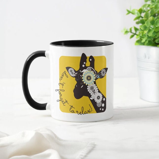 Caneca Yellow White and Black Funky Cool Paisley Giraffe (Criador carregado)