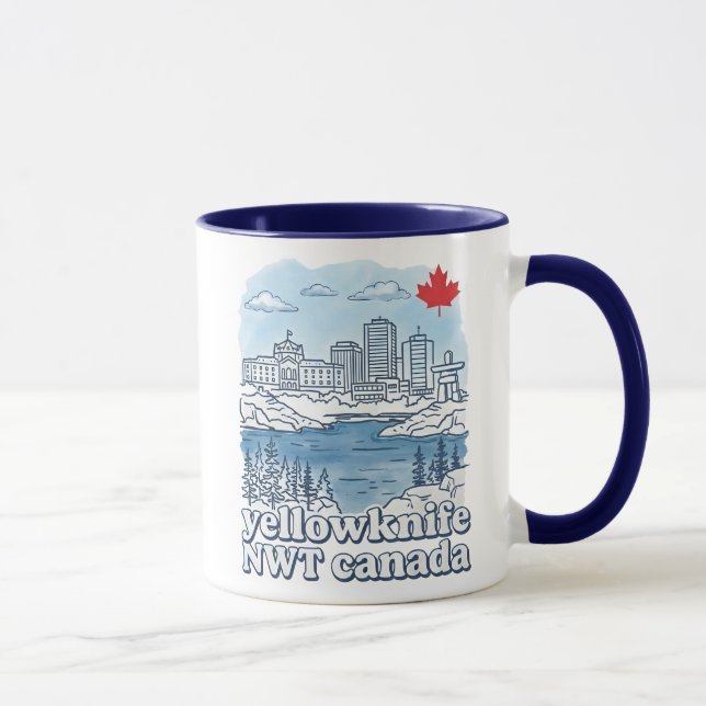 Caneca Yellowknife NWT Canada Simple Blue Skyline Cute (Direita)