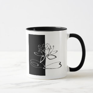 Caneca Yin Yang Black White Lotus Blossom