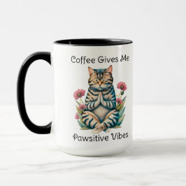 Caneca Yoga Bonita Engraçada Cat Serenidade Floral Café L