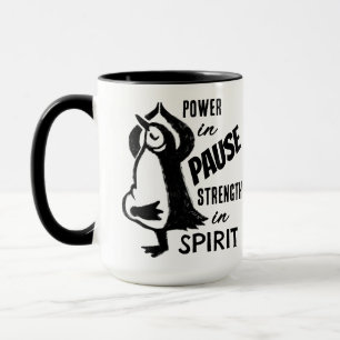 Caneca Yoga Penguin Motivation A Preto E Branco