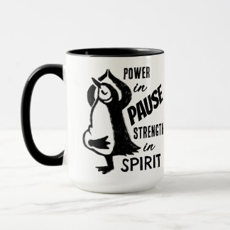 Caneca Yoga Penguin Motivation A Preto E Branco