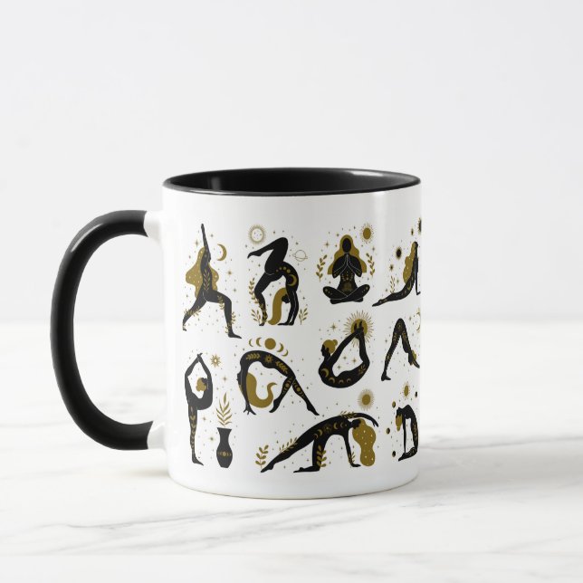 Caneca Yoga Poses Preto e Dourado (Esquerda)