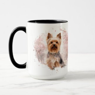 Caneca Yorkshire Terrier Cherry Blossom Watercolor Gift