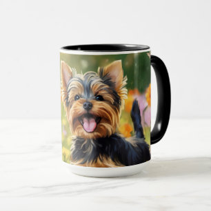Caneca Yorkshire Terrier Puppy Field of Flowers