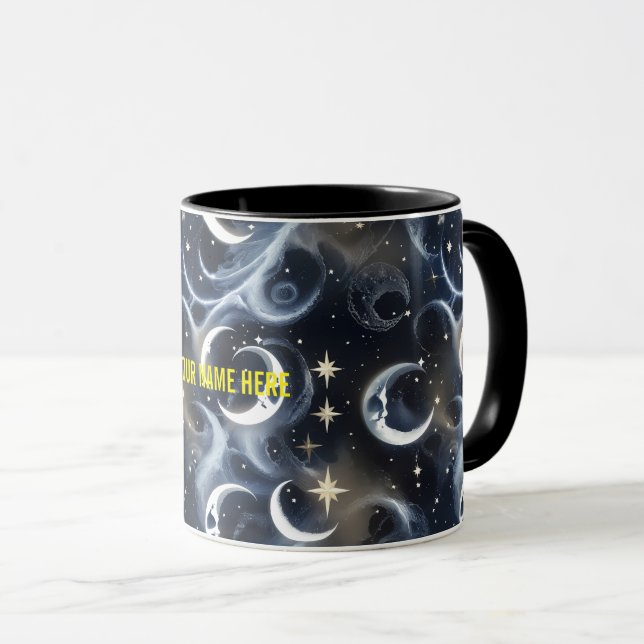 Caneca Your Name Mugs – Metallic Silver Moon Phase Luxury (Frente Esquerda)