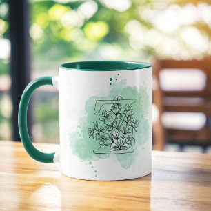 Caneca Z Monograma com Cor de Água Inicial Botânica Verde