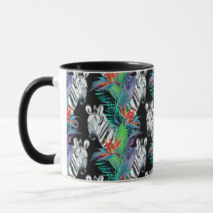 Caneca Zebra e teste padrão de flores exótico