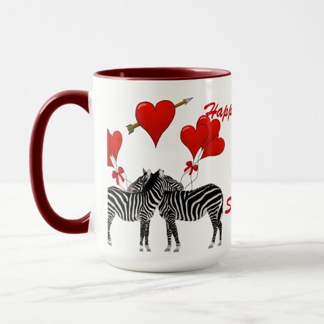Caneca zebra romântica ama Namorados cardíacos (Esquerda)