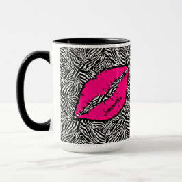 Caneca Zebra Simples com Lábios Rosa Personalizados