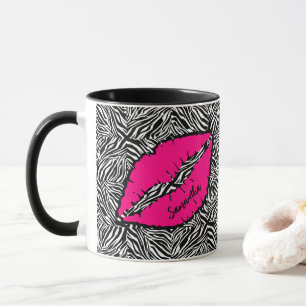 Caneca Zebra Simples com Lábios Rosa Personalizados