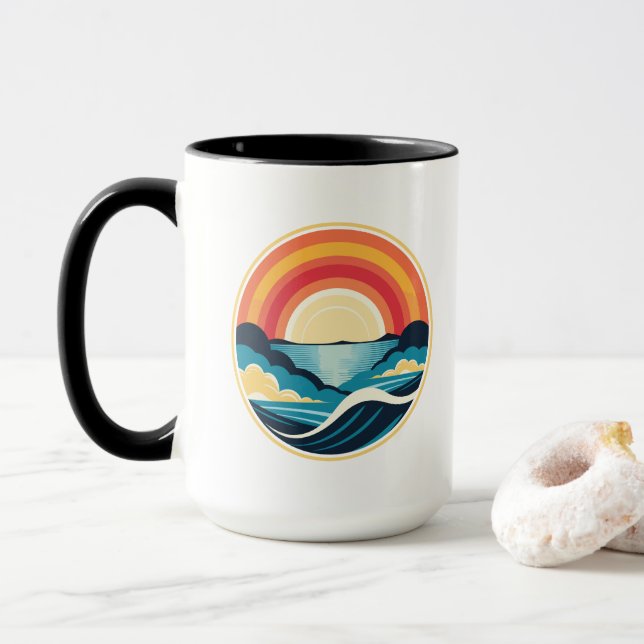 Caneca Zen Art Deco Sunset sobre Água (Com Donut)