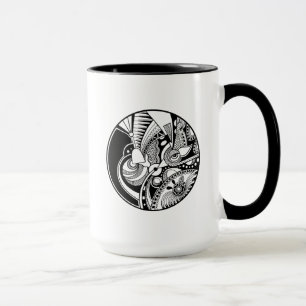Caneca Zendala abstrato preto e branco no círculo