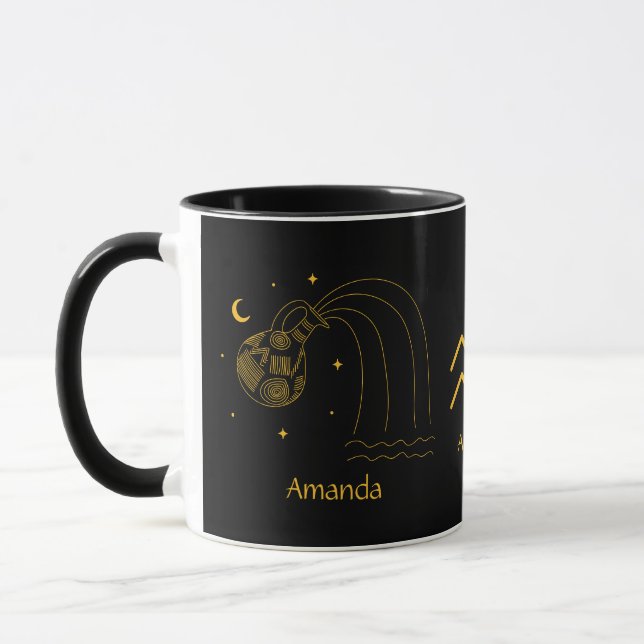 Caneca Zodiac Aquarius - Ouro Amarelo Personalizável Mug (Esquerda)