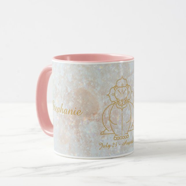 Caneca Zodiac Leo Star Sinal Monograma Celestial Glitter (Frente Esquerda)