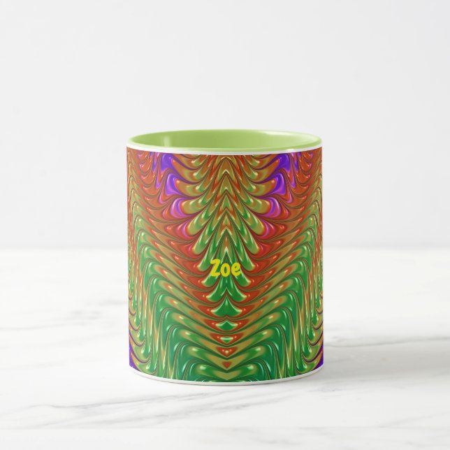 Caneca ZOE ~ Zany 3D ~ Verde, Vermelho, Laranja e Roxo (Centro)