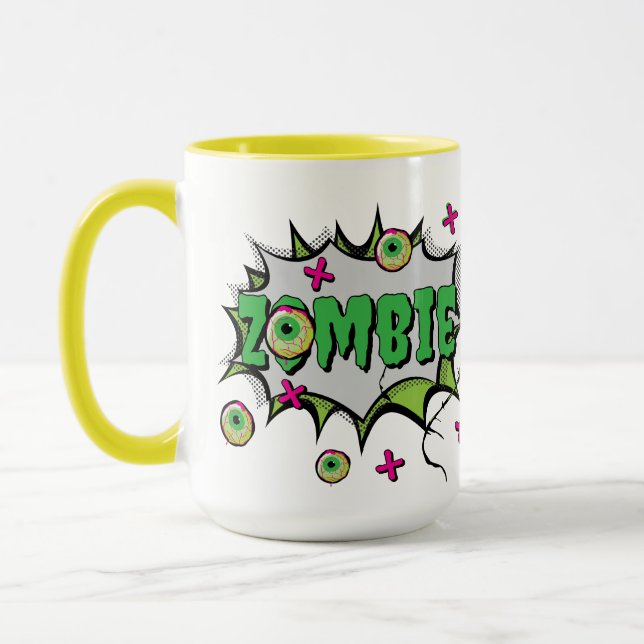Caneca Zombie Pop Art Engraçado (Esquerda)