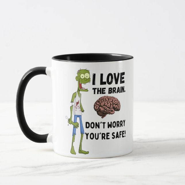 Caneca Zumbi Engraçado Eu Amo O Cérebro (Esquerda)