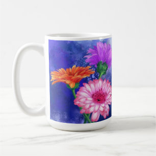 Canecas De Café Com Pintura De Gerberas De Três Co