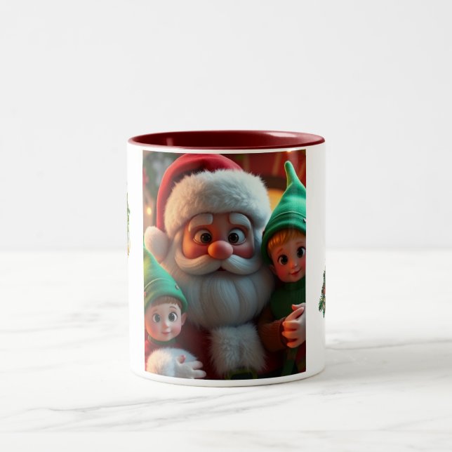 Canecas de café de Natal Papai Noel e seus elfos (Centro)
