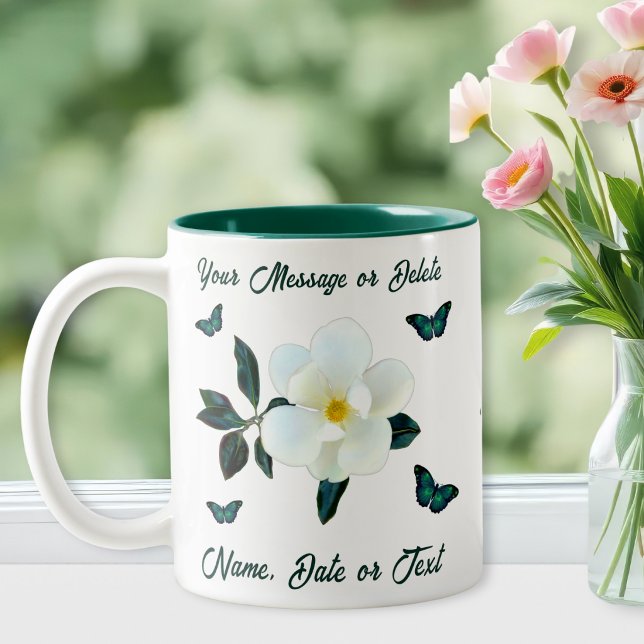 Canecas de Café Magnólia, Personalizadas ou Transf (Magnolia coffee mugs. Personalized name mugs or type in your message. Magnolia themed gifts for mom.)