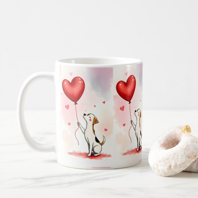 Canecas de Dia dos Namorados Cachorro Corações Ver (Com Donut)
