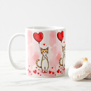 Canecas de Dia dos Namorados Gatos Corações Vermel