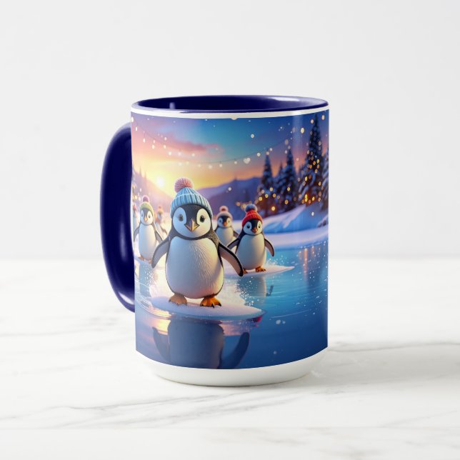 Canecas De Férias De Pinguins Fofos Com Chapéus De (Frente Esquerda)