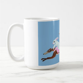Canecas de Greyhounds montados por coelhinhos